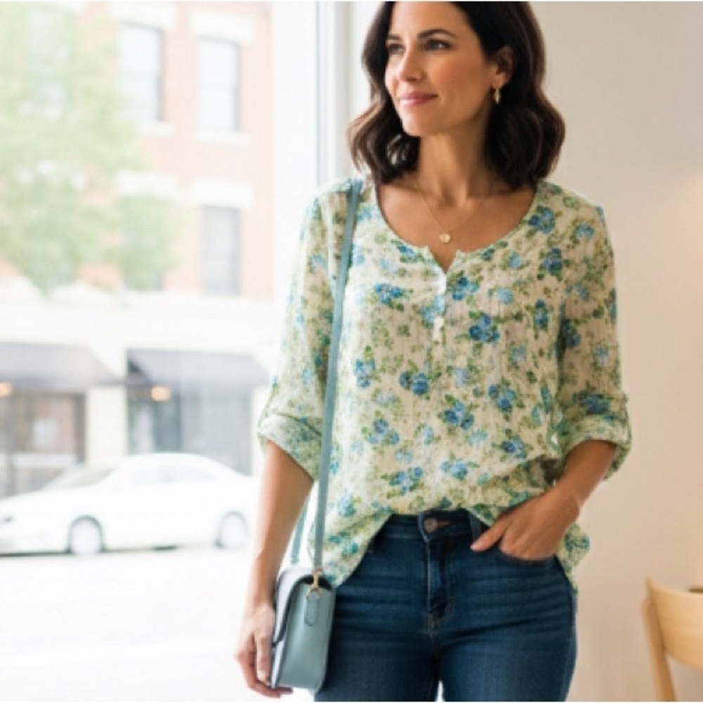 Bobbie Brooks Blue Green Sheer top size med